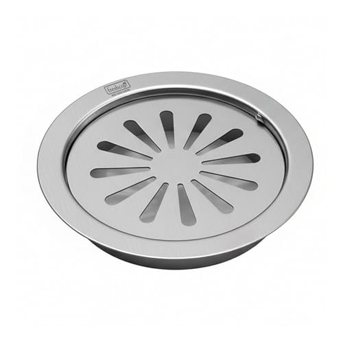 Image of Freshco Round 5x5 Floor Drain Jali - Daisy Design (Plain) - Locking System - Direct Drainage (No Trap) - SS 304 (1mm) - Fits 110mm Pipe