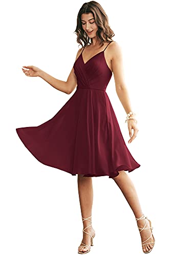 ALICEPUB Spaghetti Strap Chiffon Burgundy Bridesmaid Dresses Short V-Neck Formal Dresses for Women Party Homecoming,Custom Size