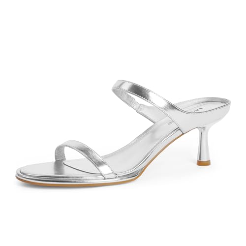 Image of Modatope Two Strap Heeled Sandals for Women Kitten Heel Rounded Toe Heels Women Slip on Open Toe Sandals