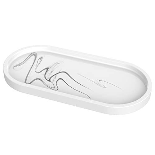 Noryika Bathroom Vanity Tray, Oval Resin Tray Toilet Tank Storage Tray Decorative Catchall Tray Countertop Closet Dresser Storage Organizer For Soap Candles Towel Plant Jewelry Ring Dish, Marble White #TOP24