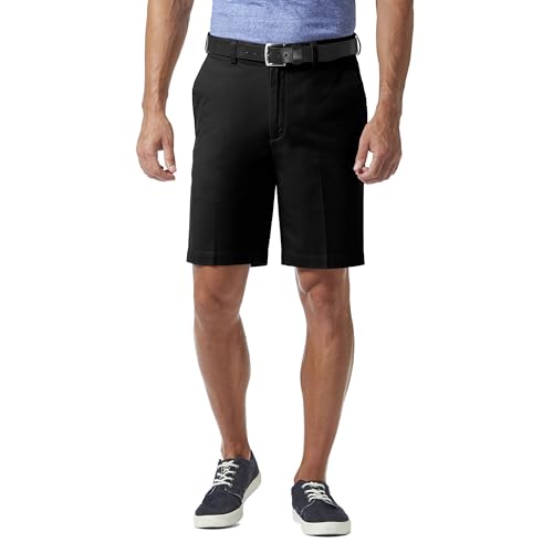 Haggar Men's Comfort Chino Stretch Flat Front Solid Short, Black, 34