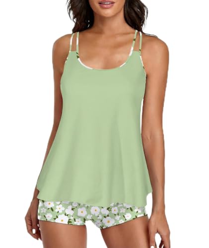 Image of Urchics 2026 Women Two Piece Tankini Swimsuit Tummy Control Plus Size Long Torso Top and High Waisted Boyshorts Bathing Suits