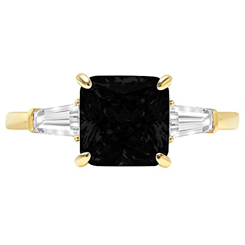 3.47Ct Asscher Baguette Cut 3 Stone Solitaire Flawless Natural Black Onyx Gemstone Vvs1 Designer Modern Statement Ring 14K Yellow Gold Size 7.5 Clara Pucci #TOP11