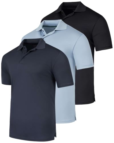 Image of 3 Pack:Mens Quick Dry Fit Polo Shirt Short Sleeve Golf Tennis Clothing Active Wear Athletic Performance Tech Sports Essentials Moisture Wicking Casual Dri-Fit T Shirts Set