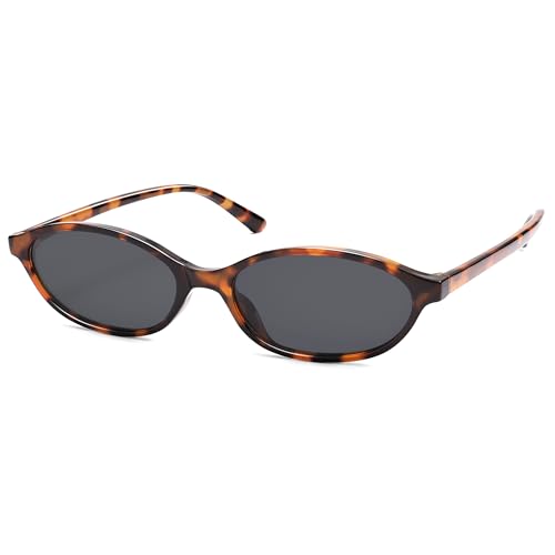 HERJOUR Gafas de sol retro ovaladas de ojo de gato para mujer, Y2K, modernas, estrechas, gafas de sol de diseño AR82253, C03 Tortoise/Gris, Medium
