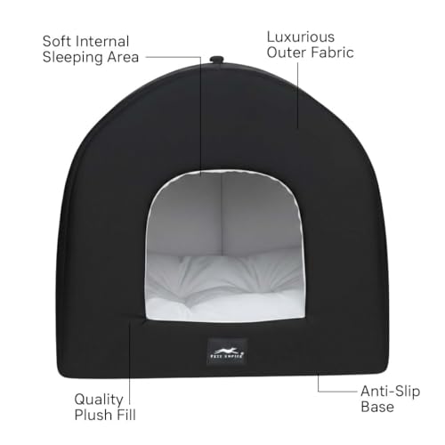 Image of PETS EMPIRE Warm Hut for Cats & Kittens Bed | with Removable Cushions |Bed for Puppies (Size: 46 x 46 x 54 cm) Soft & Comfortable Hut for Cats & Kitties | Kennel House for Pets Black