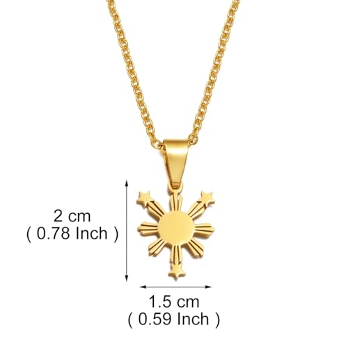 SAKVILSEC 2CM Philippines Flag Pendants Necklaces For Women Men Stainless Steel Filipino Sun & Stars Jewelry Gift (Gold Color,45cm OR 17.7 Inches Chain) by SAKVILSEC - Used condition - Image 2