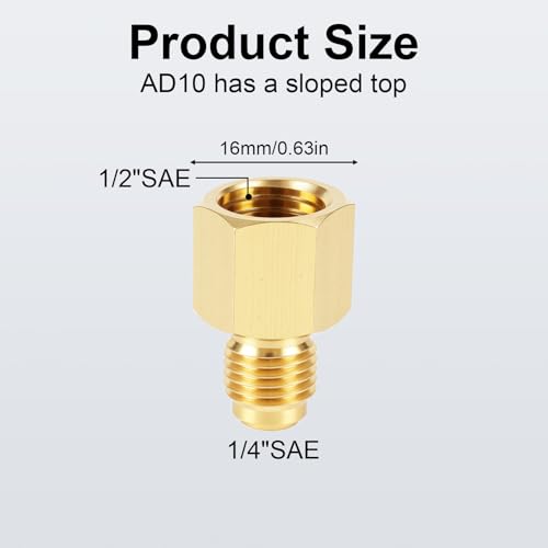 Image of lasuroa 2pcs Brass Refrigerant Tank Adapters, R134A to R12 Fitting Adapter 1 /2 inch Female to 1 /4 inch Male Flare Valve Core for AC Charging Vacuum Pump & HVAC Systems