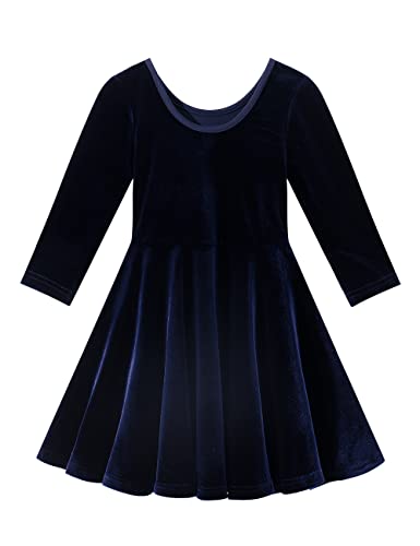 Noomelfish Girls 3/4 Sleeve Velvet Twirly Dress Casual Skater Dresses with Pockets (4-12 Years)2