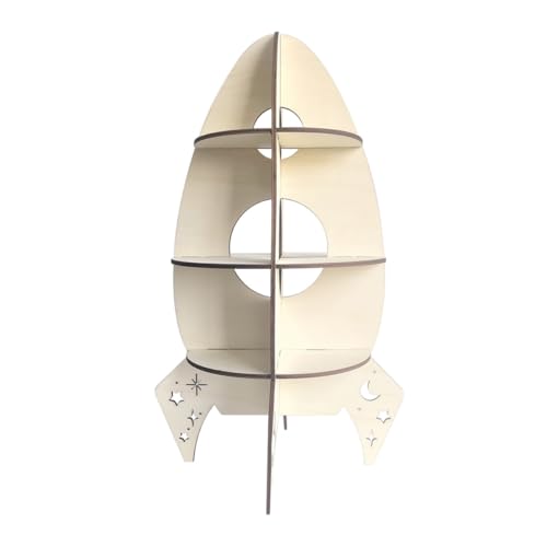 STAHAD Estante Decorativo de Madera en Forma de Cohete, Soporte Creativo para Habitación Infantil, Tamaño 25x47 Cm, Color Madera Natural, Estante de Exhibición Funcional para Dormitorio