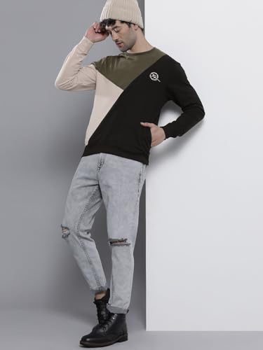 Image of The Indian Garage Co Men Regular Fit Colourblocked Crew Neck Overhead Sweatshirt