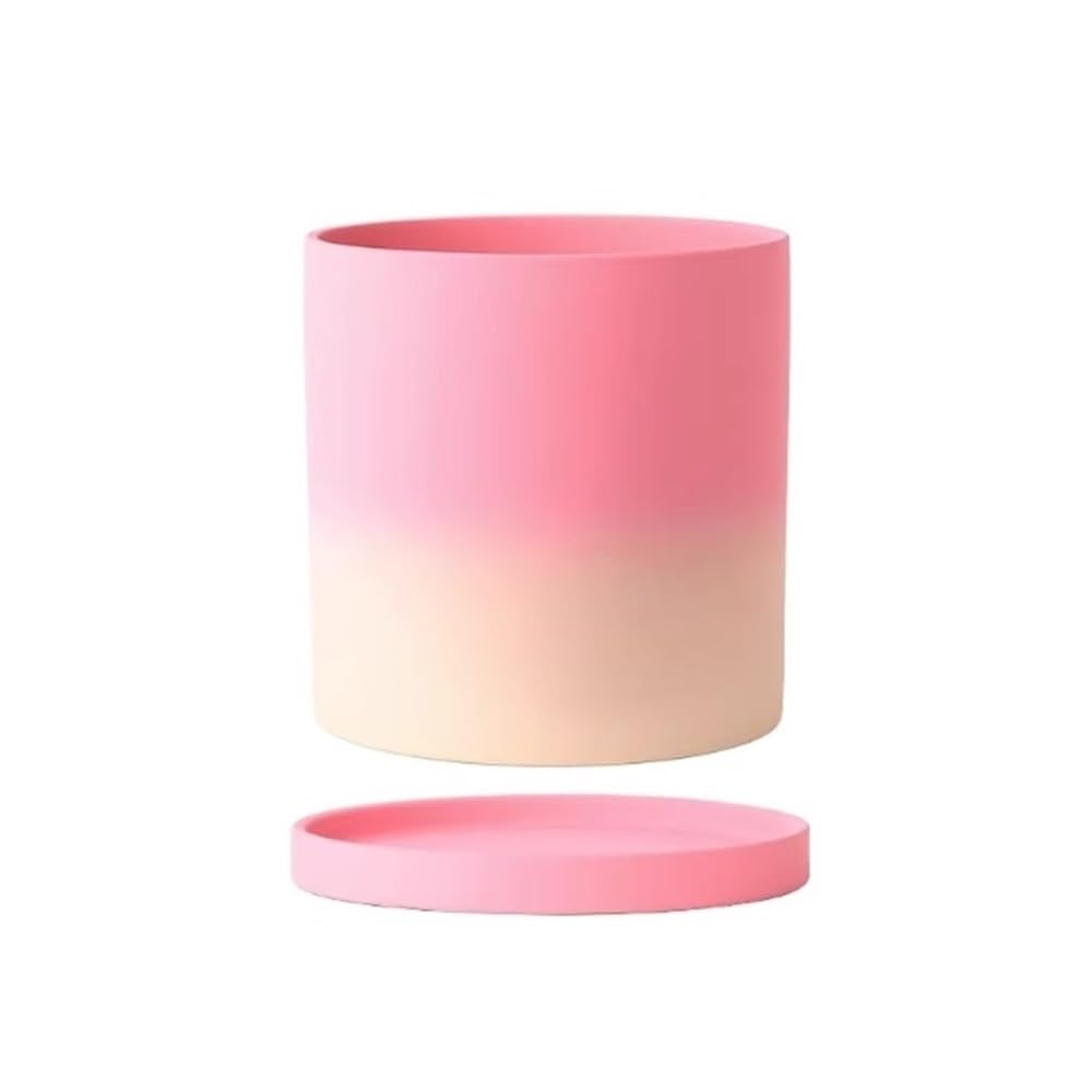 Fioriera in ceramica rosa, vaso rotondo for piante da interno ed esterno, vaso da fiori con foro di drenaggio e vassoio(X-Large)