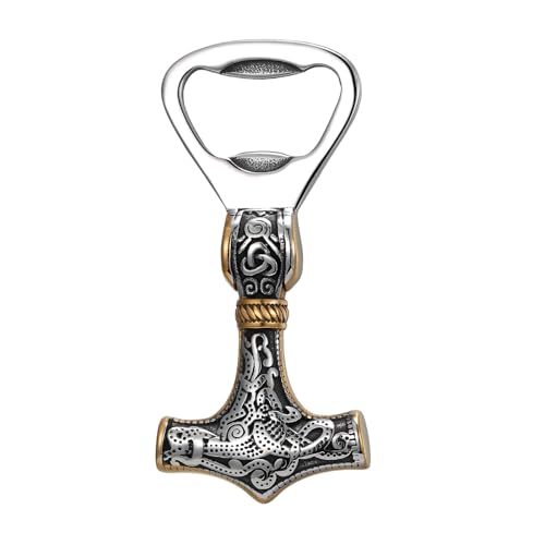 JewelryWe Thors Hammer Bottle Opener: Men Viking Celtic Knot Norse Mythology Mjolnir Stainless Steel Beer Bar Tool Nordic Gifts