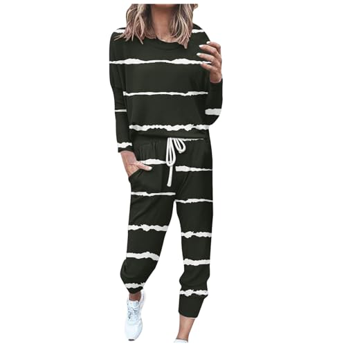 Conjunto casual para mujer, camiseta de cuello redondo suave y pantalones deportivos con cordón, pijama y ropa de descanso de inspiración vintage de 2 piezas, 05-JN, 5XL