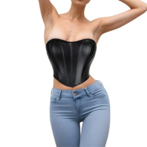 Women's Corset Tops Sexy Bustier Crop Top Summer Going Out Strapless Waist Belt Bra (AU, Alpha, Medium, Regular, Regular, Black)