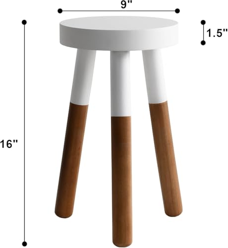 Image of Modern Round Wooden Stool & Side Table with White Finish, Solid Wood Legs, Stylish Multipurpose Furniture for Home, Living Room & Bedroom (Large)