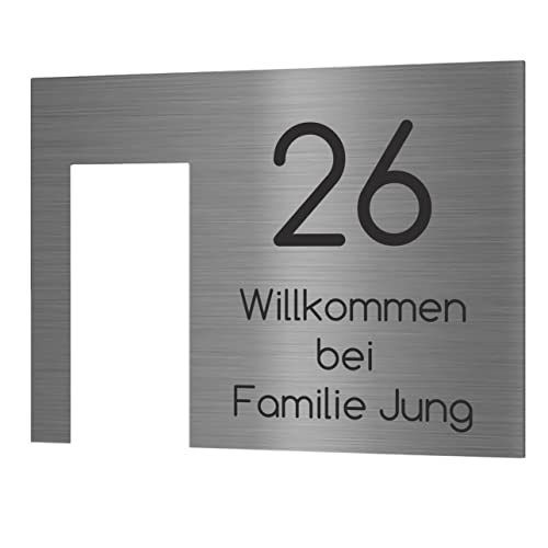 Jung Edelstahl Design Modernes V2A Edelstahl Türschild optimiert für Ring Video Doorbell Pro 2 Klingelschild 20x15 cm Haustürschild mit Hausnummer und Namen individuell personalisierbar… (Edelstahl)