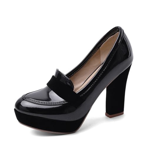 Tokouk Women's Patent Leather Chunky High Heel Pumps Slip On High Heels Platform Comfort Business Dress Work Loafers Elegant Wedding Dress Pumps Shoes