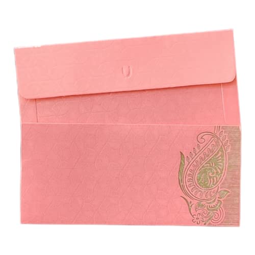 Image of Pack of 25 Matellic Baby-Pink Colourful Designer Shagun Lifafa /Money Gift Envelope with Golden Matellic Keri for Gifting Money on Wedding, Birthday & Any Other Occasion