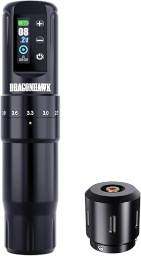 Dragonhwk Machine à Tatouer Rotary Sans Fil Batterie 2000 mAh 2 Pièces Stroke Length 2,4mm -4,2mm Pour Artistes Tatoueurs
