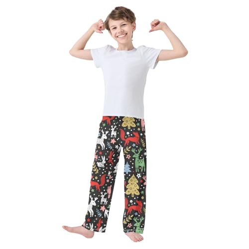 Xmas Moose Fox Boys Long Pants Soft Trousers Elastic Waist Kids Lounge Bottoms with Pockets S-XL2