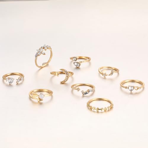 FUTIMELY Boho Retro Stackable Rings Sets for Women Knuckle Joint Finger Knuckle Nail Ring Sets Moon Stars Stack Preppy Statement Rings Cute Trendy Stuff Jewelry (A-9PC-Moon Stars Rings) by FUTIMELY - Used condition - Image 5
