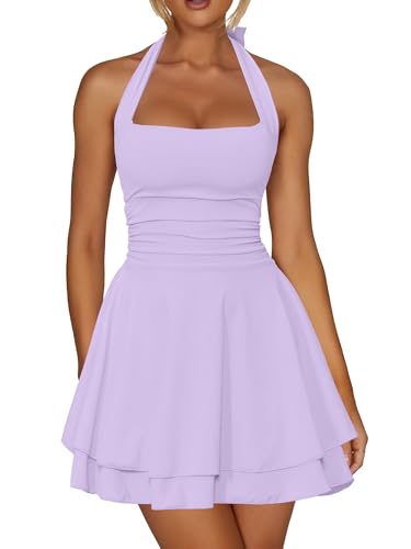 Image of Kaximil Women's Sexy Halter Ruffle Hem Mini Dress Ruched Waist Corset Short Party Dresses