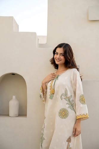 Ensemble Kurti femme en coton supérieur blanc cassé - 2