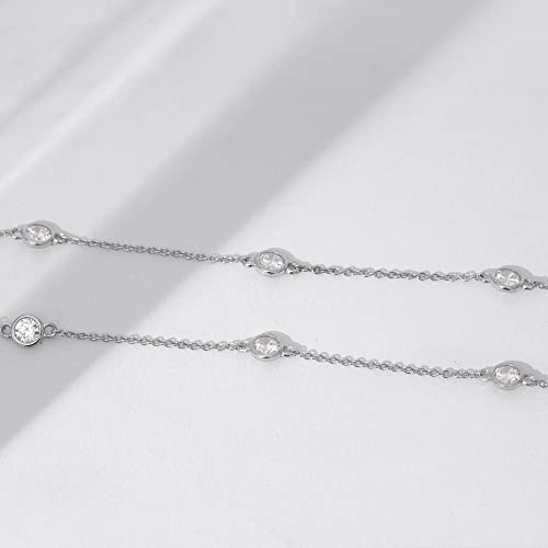 Amazon Collection Platinum Plated Sterling Silver Station Necklace Set With Infinite Elements Cubic Zirconia (4Mm), 18" #TOP3