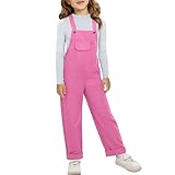 Kids Casual Baggy Overalls Girls Sleeveless Dungarees Wide Leg Jumpsuits Boys Solid Dungarees Teens Cute Jeans Cotton Trousers Spring Clothes (Pink, 9-10 Years)
