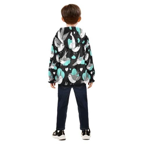 Birds on Cloudy Background Toddler Fleece Jacket Girl Boys Hooded Fleece Jacket Coat Warm Outwear Zip-up 3-10T4