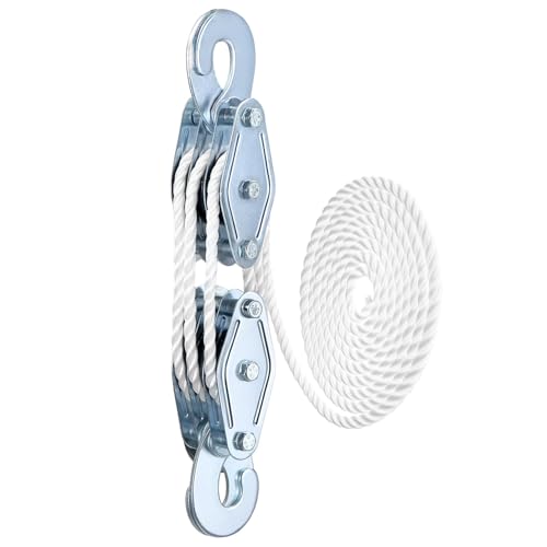 QWORK® Poleas para cuerda - Capacidad máxima de 400 kg -Elevación de 1,8 m