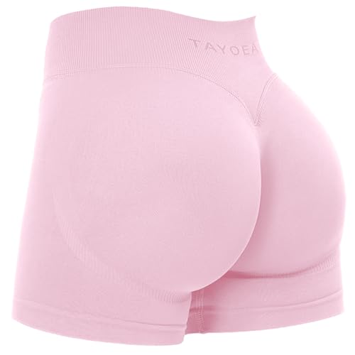 TAYOEA Sport Shorts Invisible Scrunch Butt Shorts Damen Nahtlose Push Up Kurze Gym Yoga Shorts Workout Radlerhose Damen Rosa XL