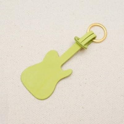 エレキギターモチーフのレザーキーホルダー(グリーン:ゴールド)