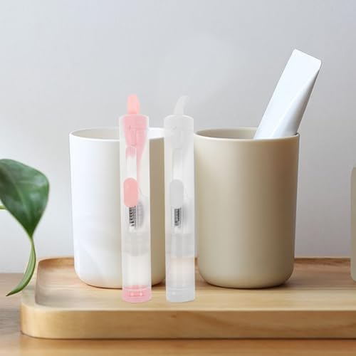 HOMSFOU 2pcs Travel Toothbrush with Built-in Toothpaste Container Folding - 5