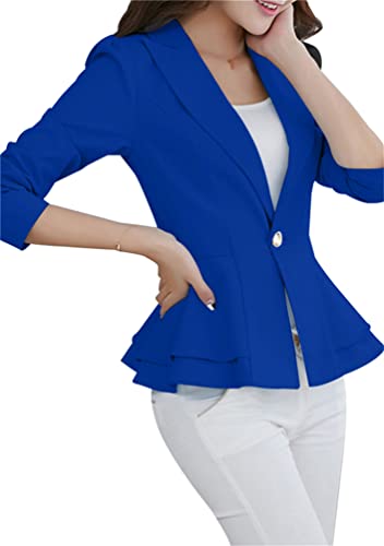 OMZIN Women's Casual Long Sleeve Blazer Work Office Blazer Ruffled Back Blazer Solid Button Coat2