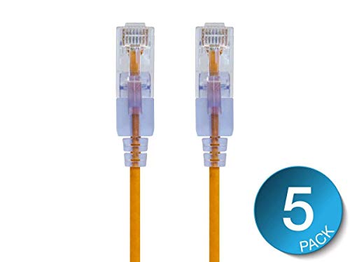 Image of Monoprice Cat6A Ethernet Patch Cable - 7 Feet - Blue | Network Internet Cord - RJ45, 550Mhz, UTP, Pure Bare Copper Wire, 10G, 30AWG, 5-Pack - SlimRun Series