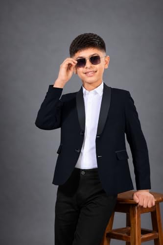 Image of SaintX Boys Premium Tuxedo Blazer (1 to 14 Years) | Prince Charming Formal Wear Collection for Kids & Boys | Fully Lined | Shawl Collar | Slim Fit | Royale Luxury Wear