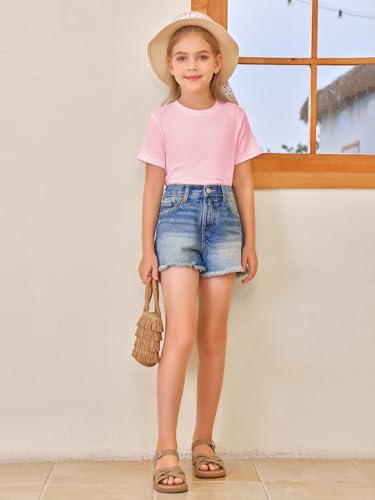 Image of Girls Short Sleeve T Shirts Kids Summer Tops Crewneck Tees 5-14 Years