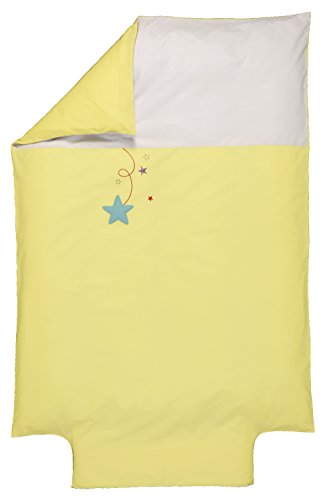 P'tit Basile - Housse de Couette brodée bébé - Enfant - pour Couette 100x135 cm ou 100x140 cm - Coton Bio 57 Fils, Tissage serré pour Plus de Douceur - Pluie d'étoiles - Jaune - Facile à Border Cover