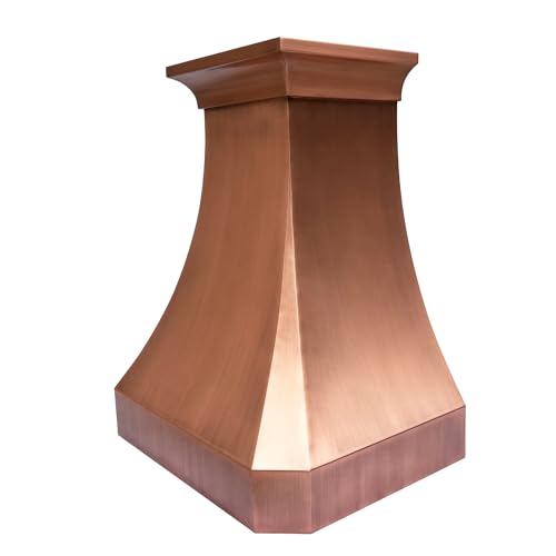 Image of SINDA Handmade Hammered Copper Vent Hood, Includes Professional Liner, Internal Motor and Lighting, Luxury Design, Easy Installation, 48 inchW x 30 inchH, Wall Mount, Medium Patina Smooth Texture, In Stock