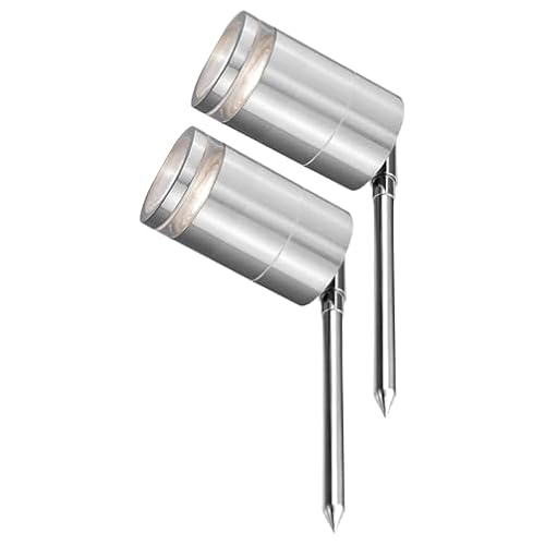 4lite Marinus Outdoor Spike Light (Stainless Steel) Pack of 2 Rust Free IP65 Rated Garden Single Spot Light Supplied with 2X Smart GU10 Bulbs - 4L2/7002x2-4Yr Guarantee