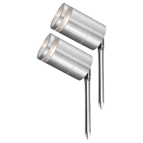 4lite Marinus Outdoor Spike Light (Stainless Steel) Pack of 2 Rust Free IP65 Rated Garden Single Spot Light Supplied with 2X Smart GU10 Bulbs
