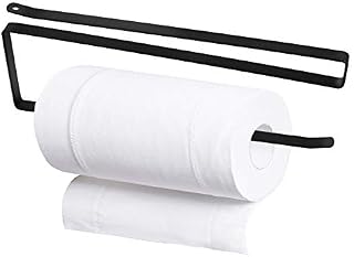 Changrongsheng Under Cabinet Paper Roll Holder 25cm Metal Paper Towel Dispenser Hanging Paper Towel Rack Hanger Kitchen Under Shelf Paper Towel Holder No Drilling for Kitchen Bathroom, Black