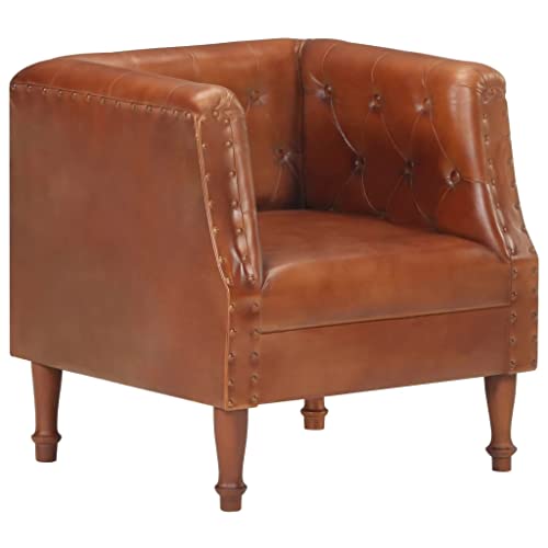 Vidaxl Armchair, Modern Accent Chair With Arms, Leather Single Sofa Chair For Living Room Bedroom Office, Industrial Style, Gray Real Leather #TOP1