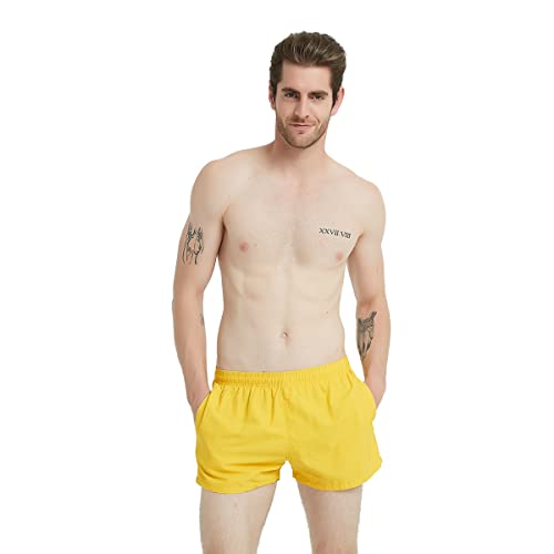 3 Inch Mens Swim Shorts Quick Dry Short Yellow Swim Trunks for Men Summer Suits XL4