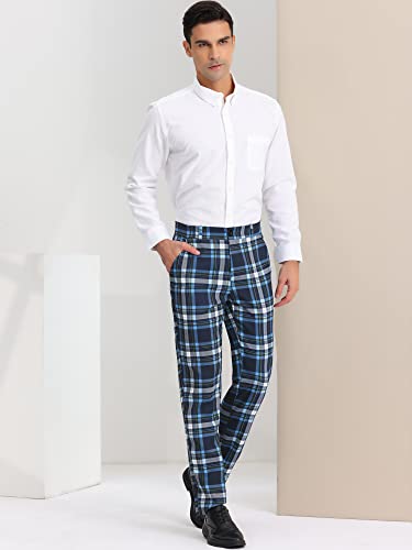 Lars Amadeus Men's Plaid Pants Regular Fit Flat Front Classic Elastic Waist Suit Pants4