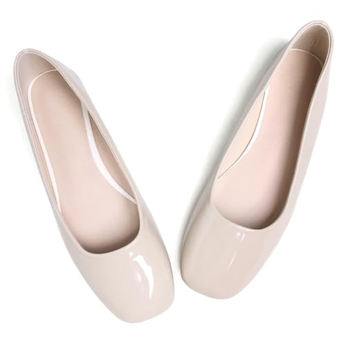 Image of ChaiRong Zhou Women Square Toe Ballets Flats Comfort Slip On Walking Shoes for Driving