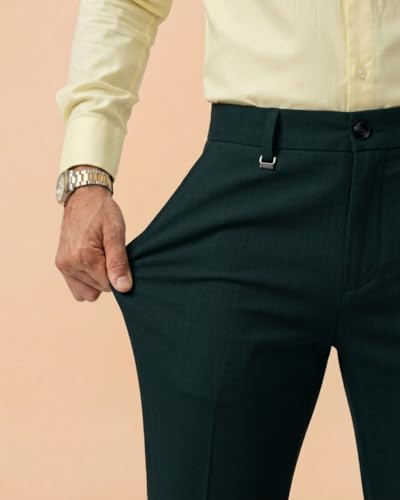 Image of SaintX Men's Premium 4-Way Solid-Stretchable Formal Pants | Performance Grade Pro Weave Anti-Wrinkle Fabric | Slim Fit Trouser | Shirt Gripping Expandable Waistband | Executive Office Wear (ST02)