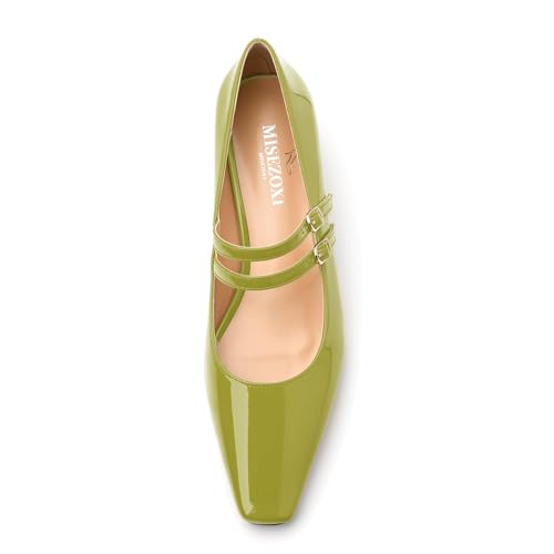 Womens Mary Jane Pumps, Square Toe Low Block Heel Pump Shoes for Women, Daily Comfort Mary Jane Pumps with Two Straps 1.3"3